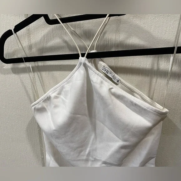 Zara white/ cream cotton ribbed halter bodysuit size M - Picture 5 of 10